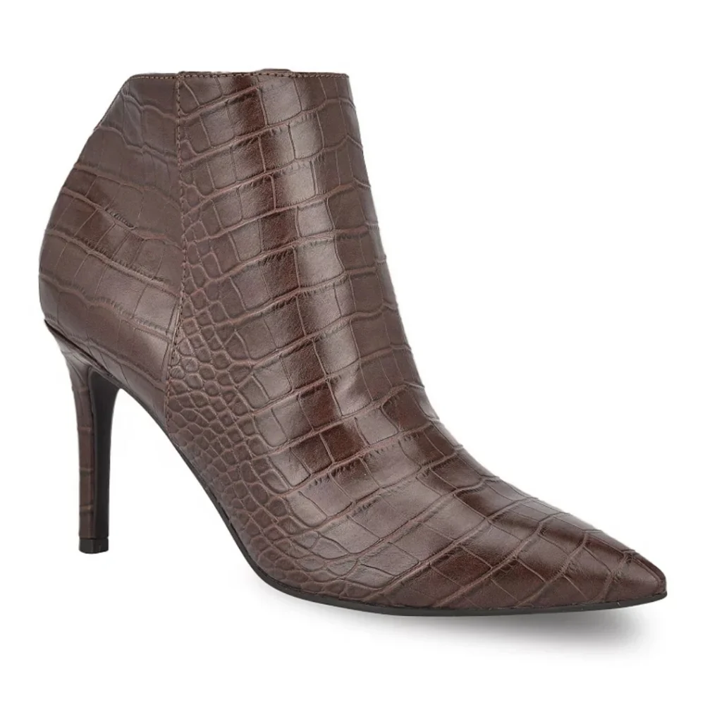 Nine West NEW Finny Y2K Office Siren Crocodile Pointy Toe Stiletto Bootie 8.5M
